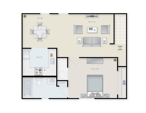 Floor plan for 1 bed, 1 bath, 516 sqft
